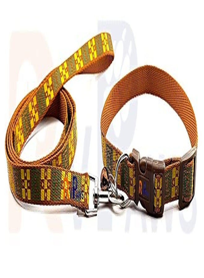 Pups&Pets 15 MM Puppy Collar and Leash Set - Puppy Printed Adjustable Nylon Collar with Leash for Cat and Puppy, Quick Release and Breathable Collar with Bell for Puppies, Dog & Cat (Golden) - Image 1